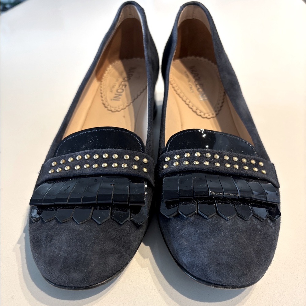 Napoleoni Navy Suede Made In Italy Women's Heeled Loafers